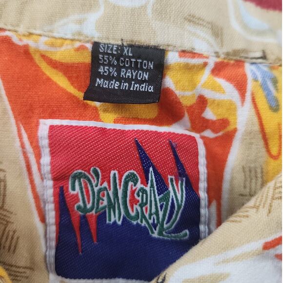 D'em Crazy Hawaiian Button Down Men's XL Floral Tikki Cocktail Design Beachwear - Picture 6 of 7